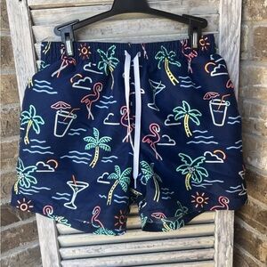 Chubbies Neon Hawaiian Palm Tree Party Board Shorts Mens small. Made in USA .
